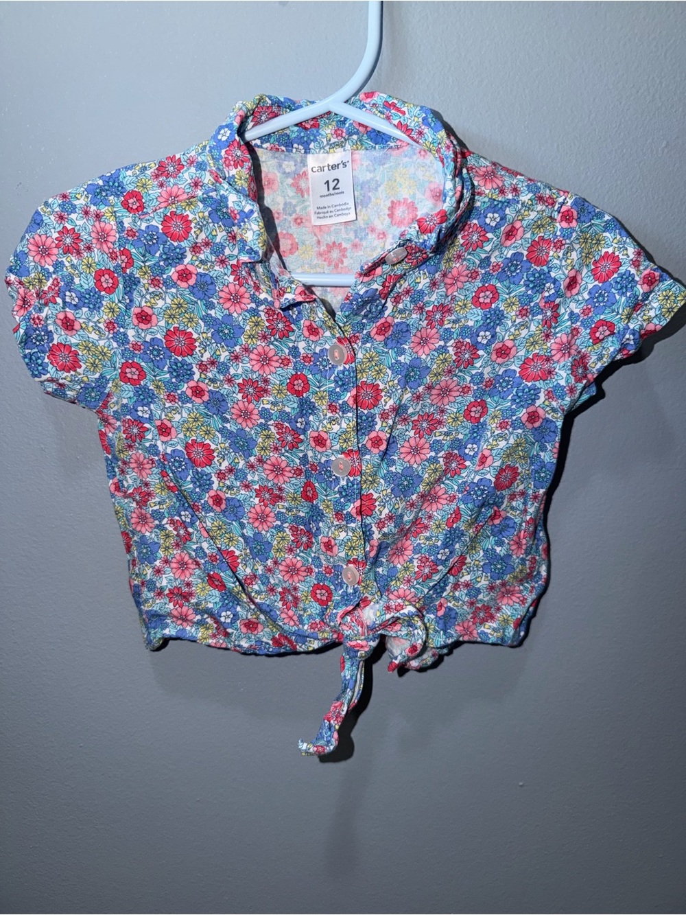 Carter's Blue Floral Tie-Front Button-Down Shirt